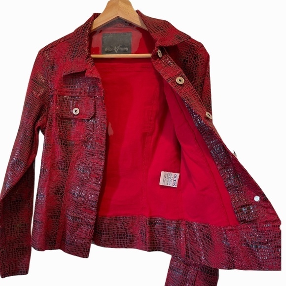 Guess  Ladies Red and Black Premium Denim Jacket - Picture 5 of 10